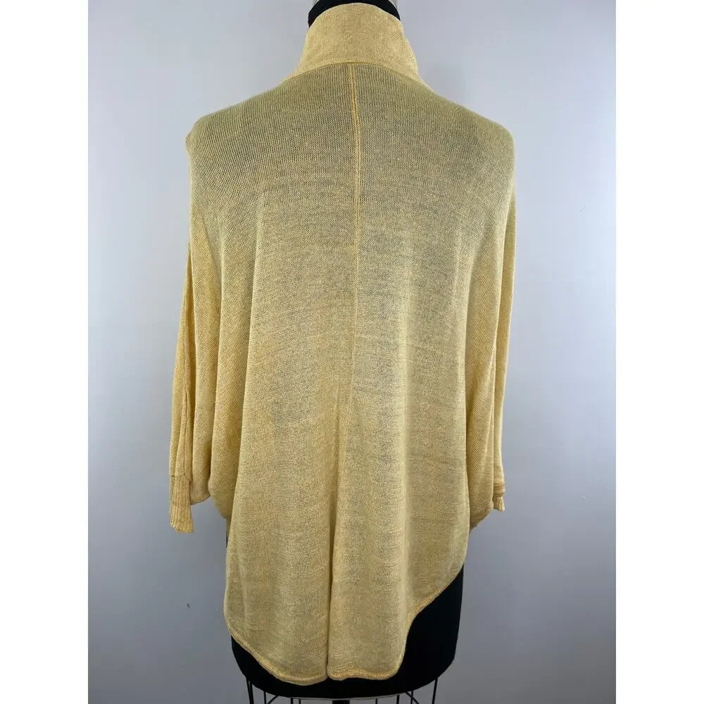 Eileen Fisher Yellow Long Sleeve Open Front Shawl Collar Linen Cardigan Size S